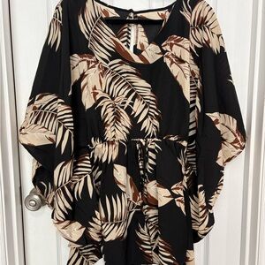 Cupshe Black and Tan Leaf Print Romper Swim Coverup
